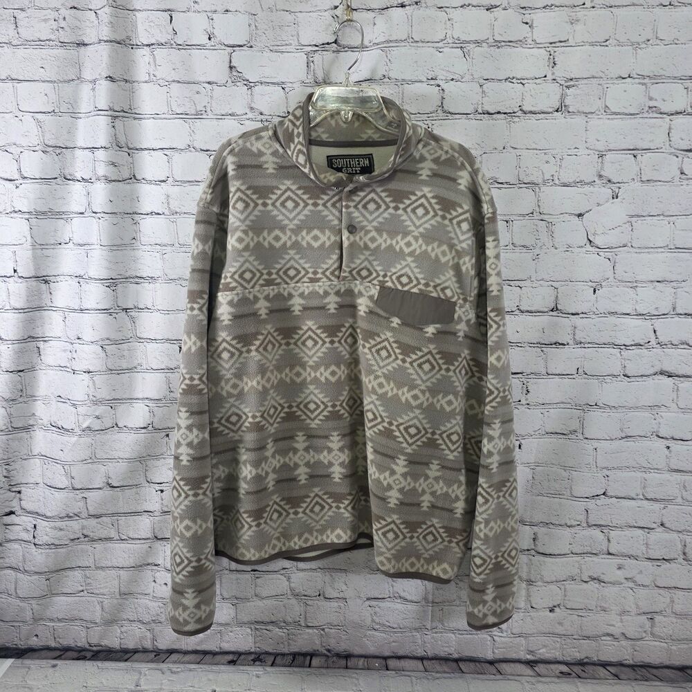 Southern Grit Gray White Aztec Fleece Pullover Men’s 2XL